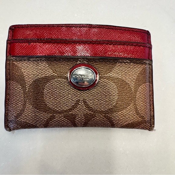 Coach Card Holder Cards Case Signature Canvas Red/Brown 5 slots - Picture 6 of 10